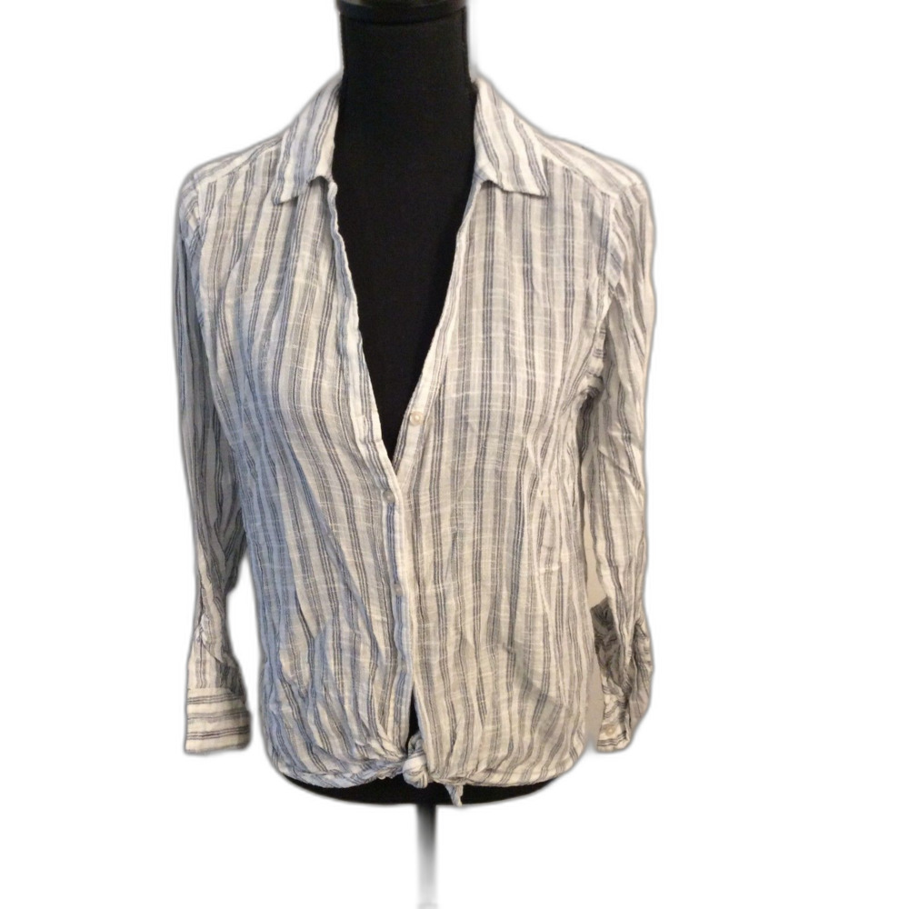 Abercrombie Fitch Striped blue Front Tie Cotton V neck Blouse Medium